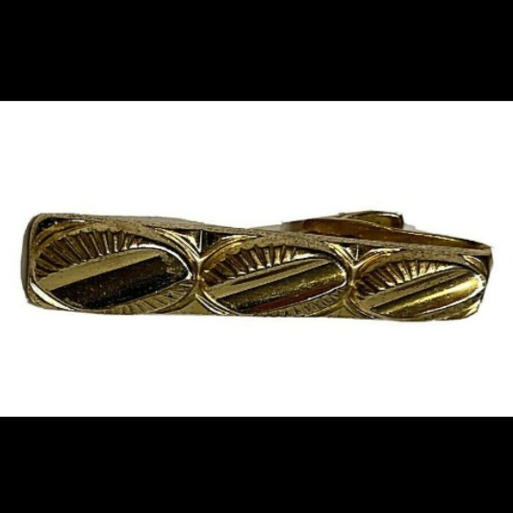 Speidel Tie Clip Gold Tone Embellished Ovals Design 1-1/4" Long Marked Men's